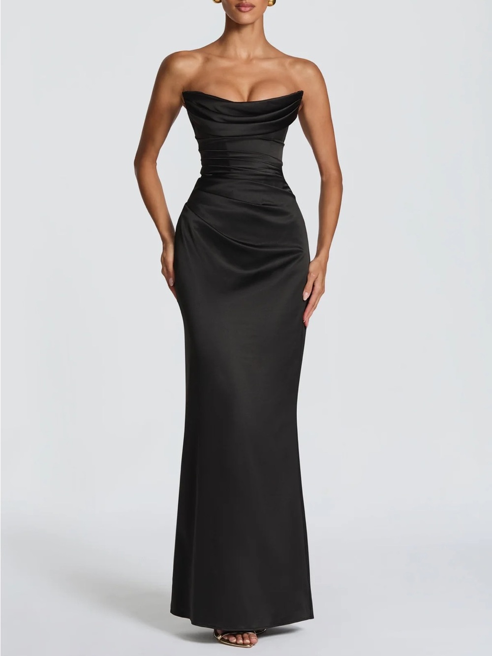 Elegant Strapless Black Satin Gown